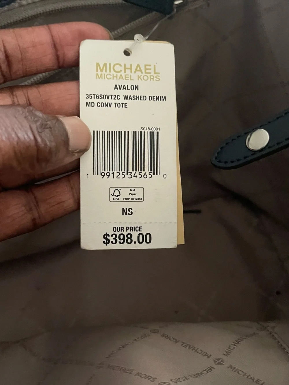 Michael Kors Denim Tote with Patch Accents in Dark Blue and Black